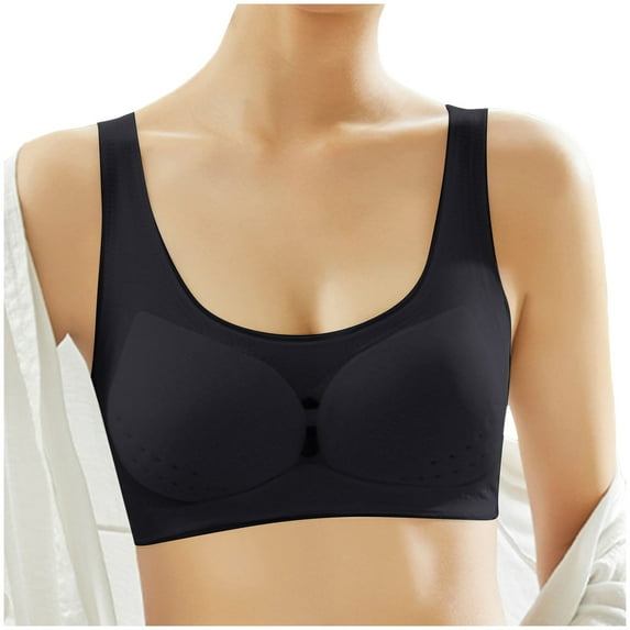White Sports Bras for Women Racerback Bras for Seniors Seamless Wireless Posture Correcting Push Up Bra Anti Sagging Full Coverage Ice Silk Bra
