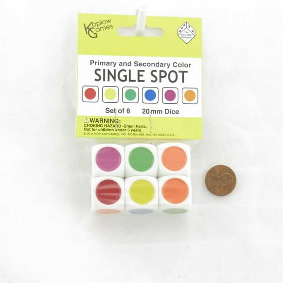 White Spot Dice Different Colored Spots D6 20mm Set of 6 Koplow Games