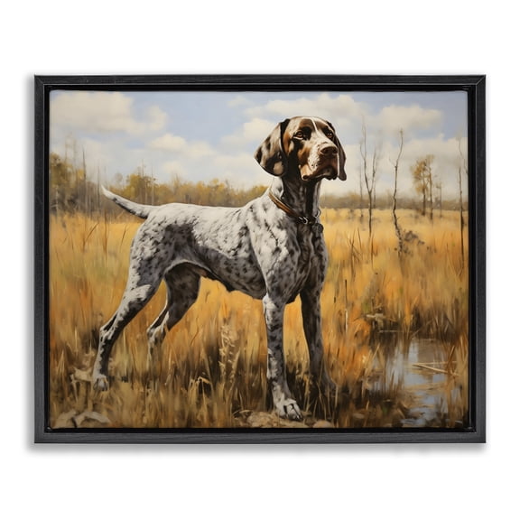 Stupell Industries White Spotted Bird Dog Black Framed Floater Canvas Wall Art, design by Creative Studio, 25 x 31