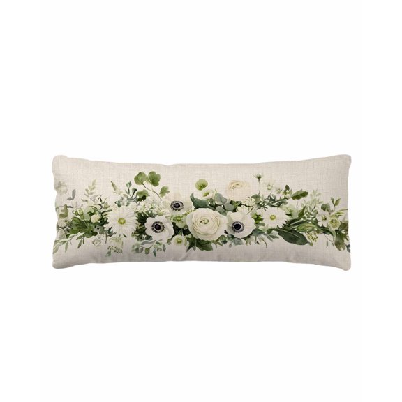 White Spring Floral Body Pillow Cover 20 x 60 Inch Decorative Pillow Cover Elegant Summer Flower Rustic Lumbar Pillowcase Seasonal Rectangle Cushion Case for Couch Sofa Bed Living Room