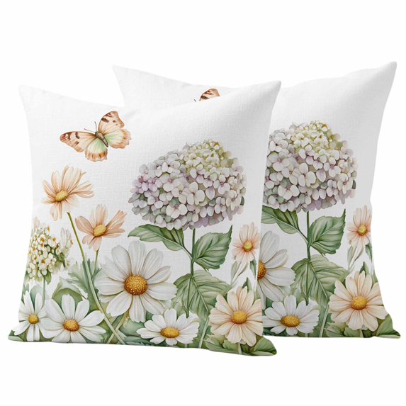 White Spring Floral Outdoor Waterproof Pillow Covers, Pastoral Flower Summer Botanical Decorative Square Throw Pillowcase Sofa Cushion Sham for Patio/Couch/Chair, 18"x18" 2 Pack