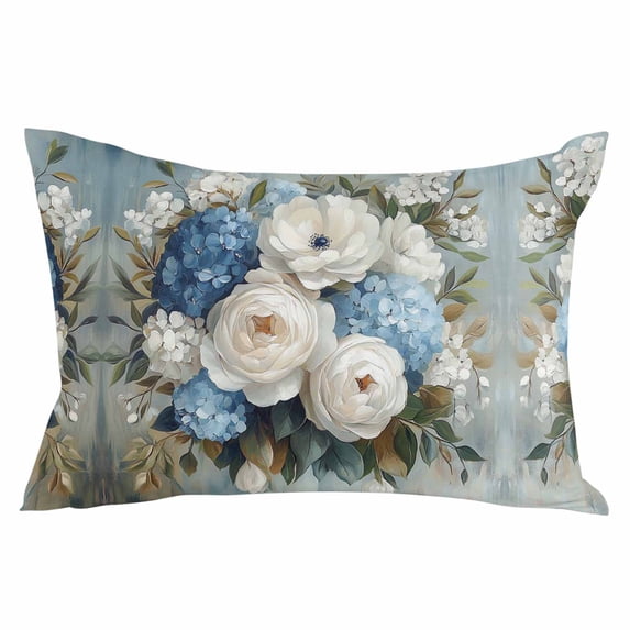 White Spring Floral Throw Pillow Cover 16 x 24 Inch Decorative Pillow Cover Pastoral Flowers Modern Oil Painting Lumbar Pillowcase Seasonal Rectangle Cushion Case for Couch Sofa Bed Living Room
