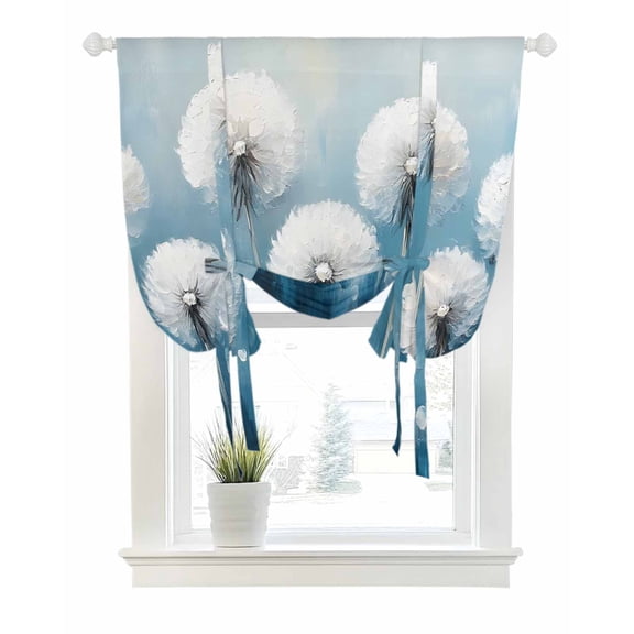 White Spring Floral Tie Up Curtains for Window, Thermal Insulated Balloon Shade Adjustable Rod Pocket Curtains Valance Panels for Kitchen Bathroom Cafe 42 x 45 Blue Modern Oil Painting Pastoral