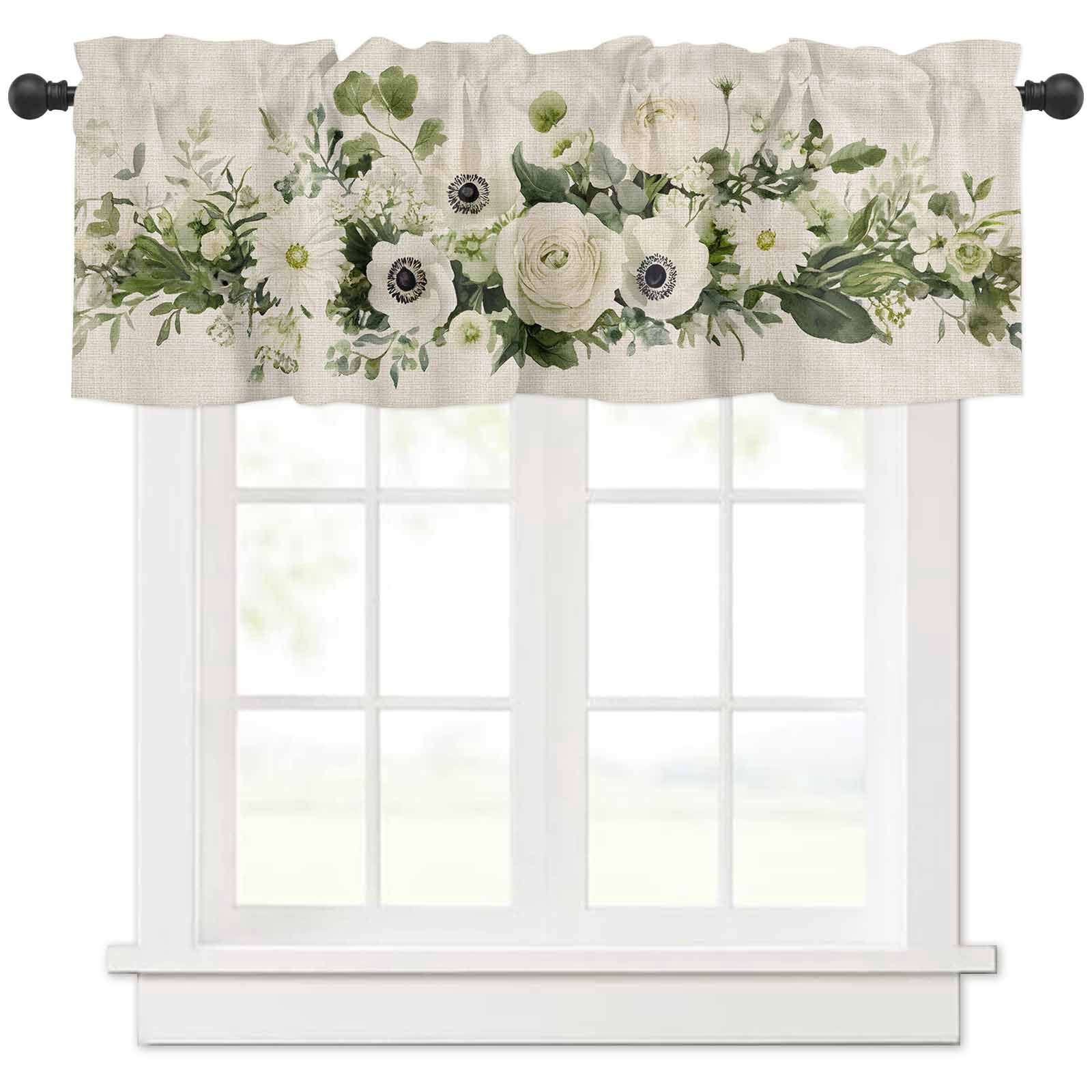 Rustic Valance White Spring Floral Valances for Windows Farmhouse Kitchen Curtains ...
