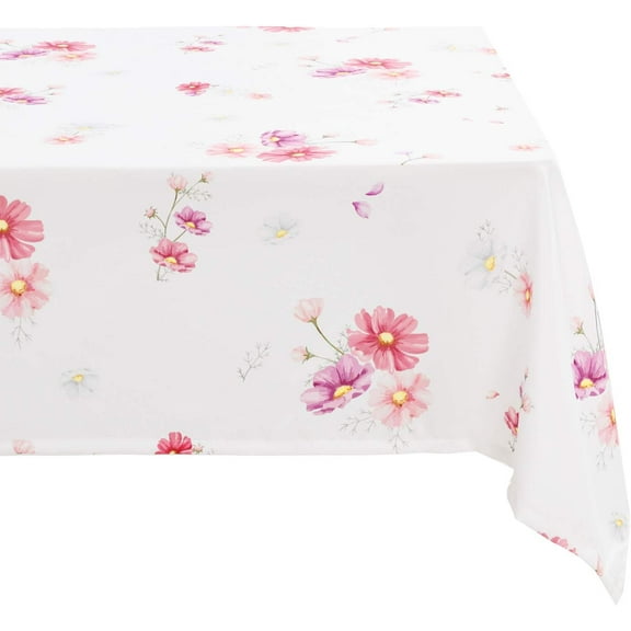 White Spring Tablecloth Rectangle 60 x 84 Inch - Waterproof Stain Resistant Oblong Floral Spring Table Cloth Summer Tablecloth for Kitchen, Outdoor Picnic and Wedding