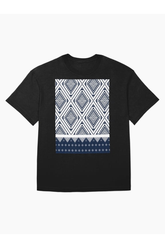 White Square Blue Ethnic Modern Pattern Festive Design Unisex T-Shirt up to Size 5XL