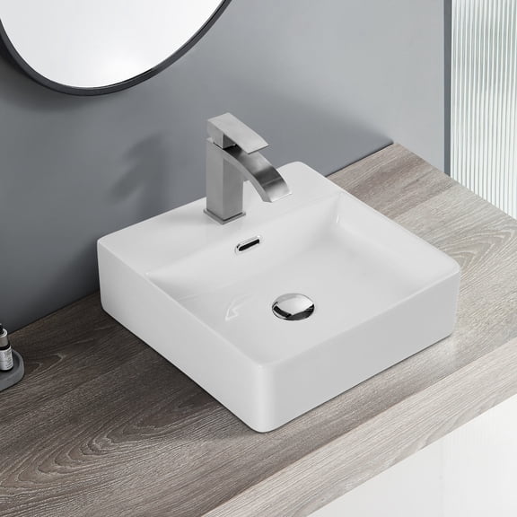 White Square Ceramic Bathroom Countertop Basin with Smooth Surface Enhances Practicality