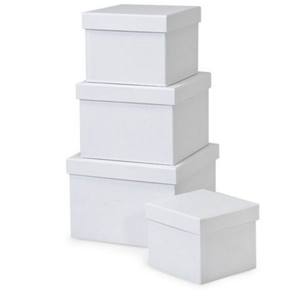 White Square Nested Boxes - 4 Piece Set - 2 Sets (NHB4WH)