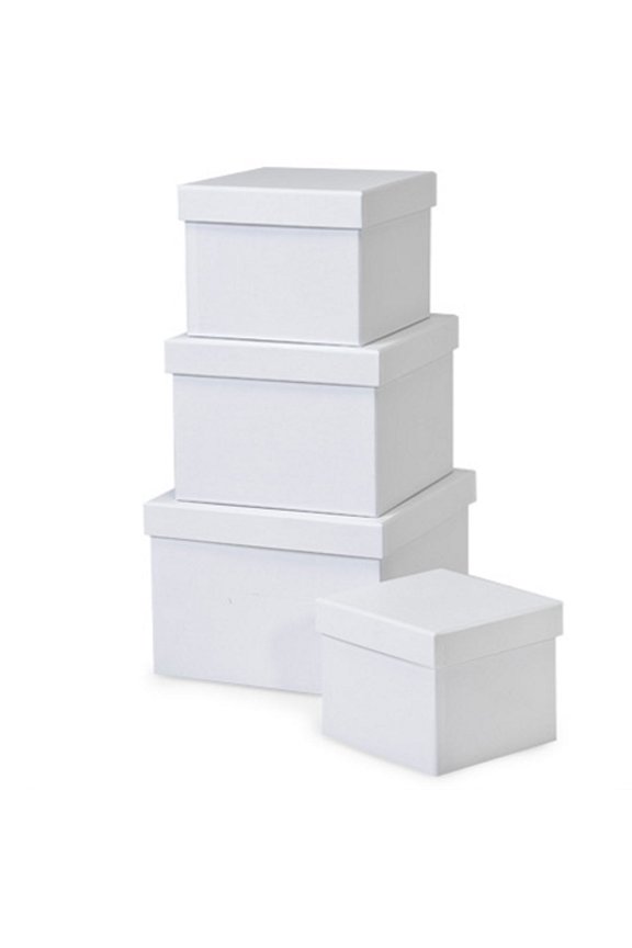 White Square Nested Boxes - 4 Piece Set - 2 Sets (NHB4WH)