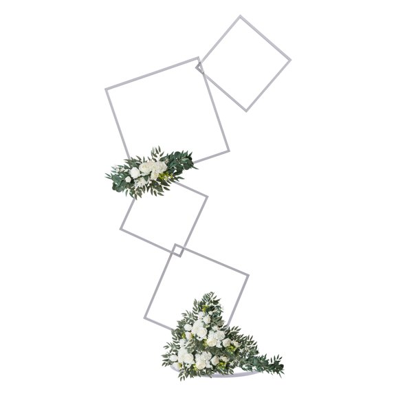 White Square Pillar Metal Backdrop Stand, Detachable 4-Tier Flower Arch Frame with Base, Photo Background Decor for Wedding, Birthday Party & Bridal Shower