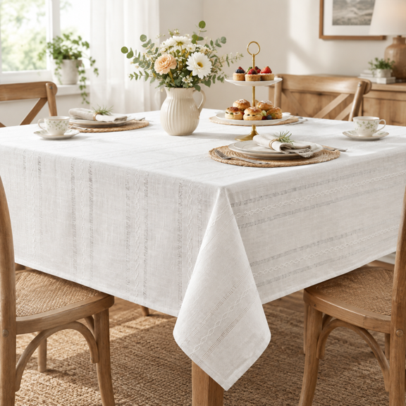 White Square Tablecloth 60*60 Inch Farmhouse Decor