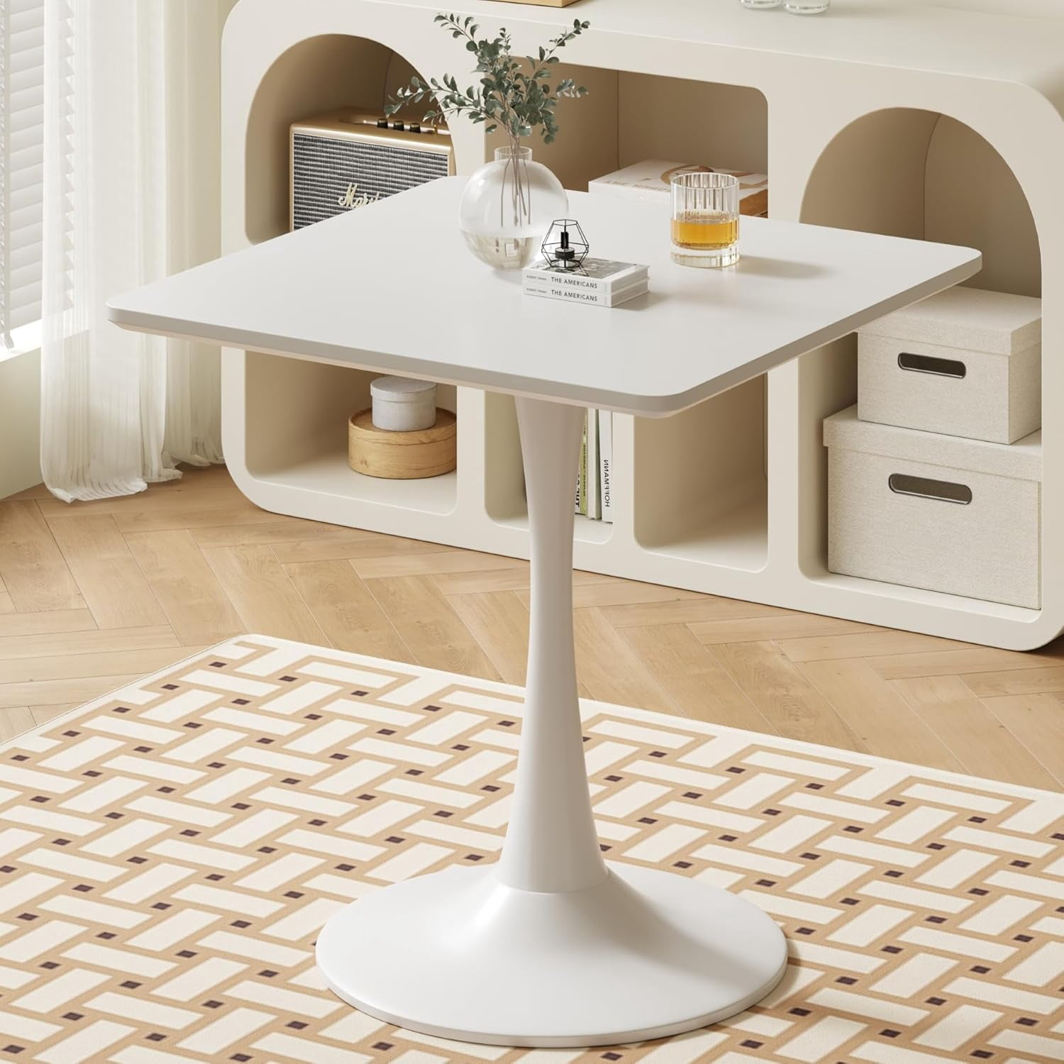 White Square Tulip Table for 2 Person, 24 Inch Small Dining Table with ...