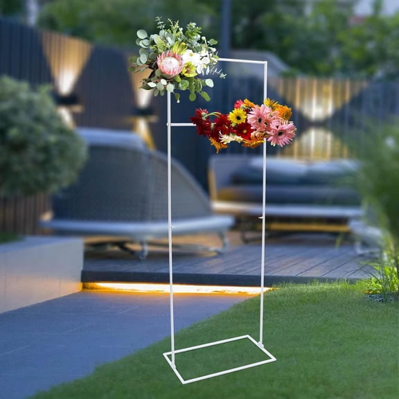 White Square Wedding Backdrop Stand, Steel Rectangular Balloon Arch Stand w/Base for Party Decor