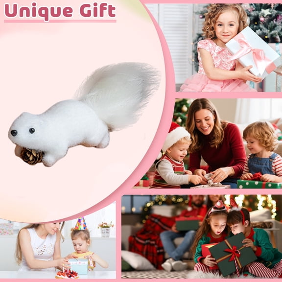 White Squirrel Christmas Ornament with Pinecone, Faux Fur Woodland Animal Hanging Decoration for Tree