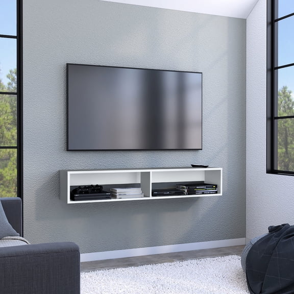 White, Stable and Secure - Store Router, DVDs and More with Cable Management - Bedroom or Living Room - Free Up Floor Space for Other Uses