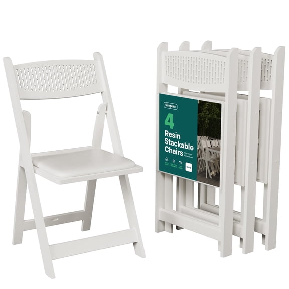 White Stackable Folding Chairs with Padded Seat, Breathable Mesh Backrest, Lightweight Foldable Chair for Events Weddings Meetings, 800LBS Capacity (4 Pack)