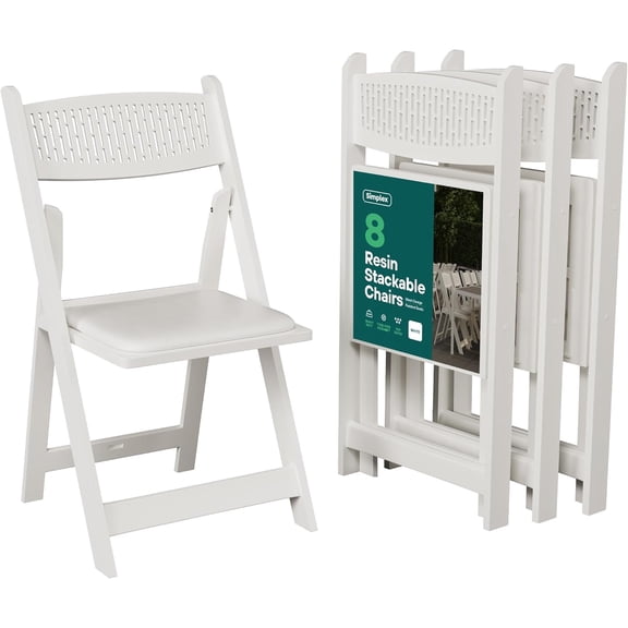 8-Pack White Resin Folding Chairs with Padded Seats with Mesh Back – Stackable, Lightweight, Indoor/Outdoor