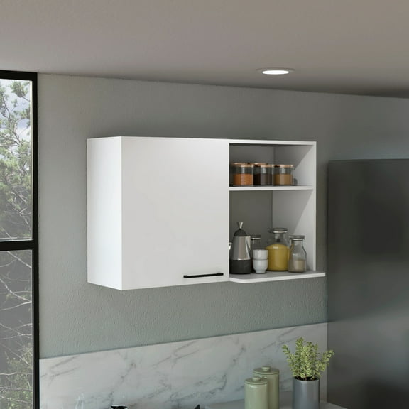 White Stackable Wall Cabinet 24" H, Two Internal Shelves, External One Door - Facilitate Kitchen Organization H Storage, In With External, Enhance Storage And System