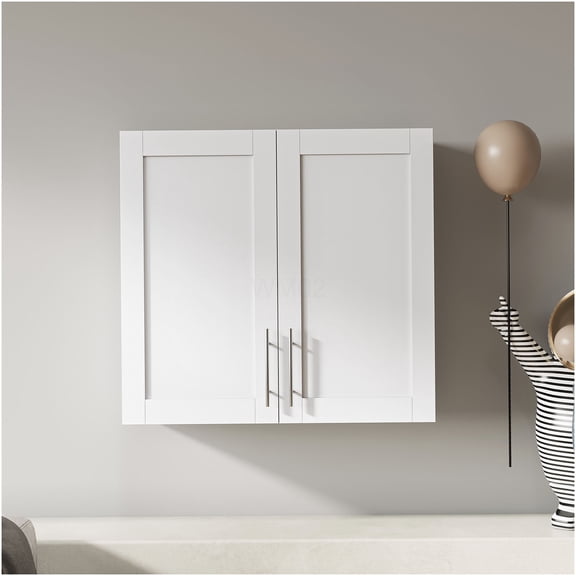 White Stackable Wall Mounted Storage Cabinet with Adjustable Shelves for Kitchen Bathroom Garage Organization