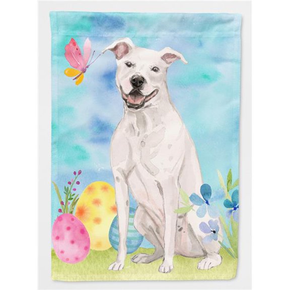 White Staffie Bull Terrier Easter Garden Flag
