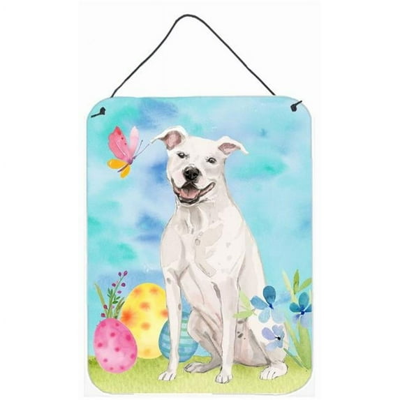 White Staffie Bull Terrier Easter Wall or Door Hanging Print