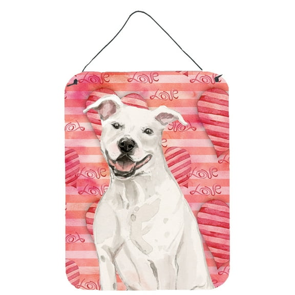 White Staffie Bull Terrier Love Wall or Door Hanging Prints