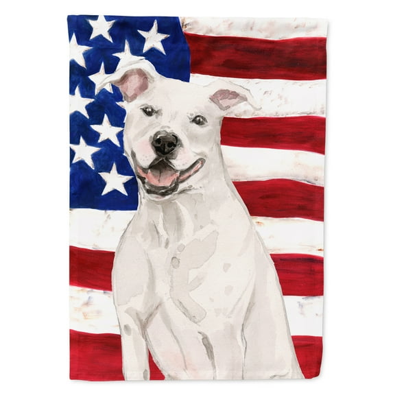 White Staffie Bull Terrier Patriotic Garden Flag