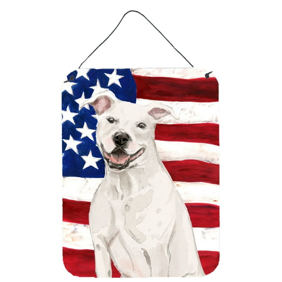 White Staffie Bull Terrier Patriotic Wall or Door Hanging Prints