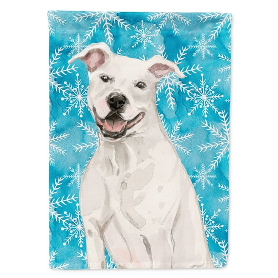 White Staffie Bull Terrier Winter Garden Flag