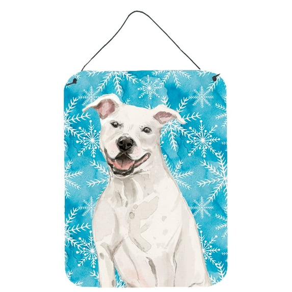 White Staffie Bull Terrier Winter Wall or Door Hanging Prints