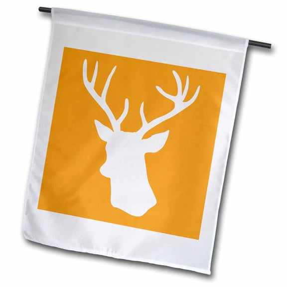 3dRose, White Stag Head Silhouette on Orange - country deer with antlers, 18 x 27 inch Garden Flag