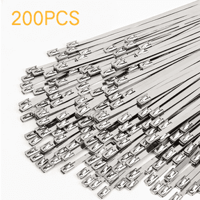 White Stainless Steel Cable Ties 8 Inch, 200 Pack, Self-Locking Heavy Duty Zip Ties for Indoor Outdoor Cord Management