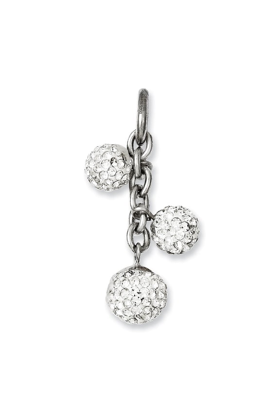 White Stainless Steel Charm Pendant Necklace With Interchangeable Cubic Zirconia CZ Clear 40 mm 20