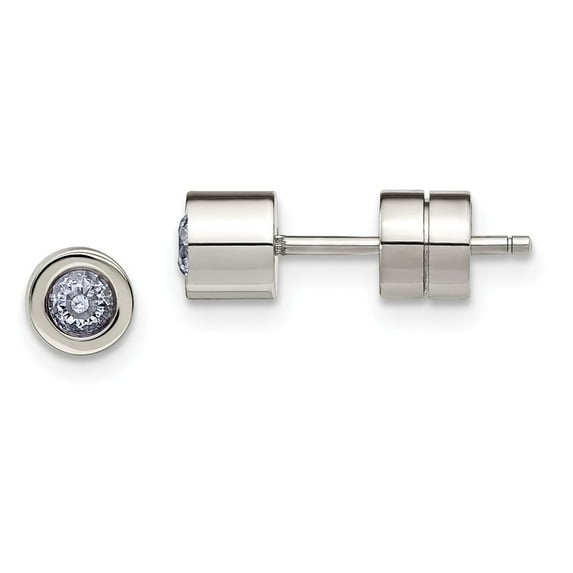 White Stainless Steel Earring Birthstone (06) June Women'S Cubic Zirconia CZ
