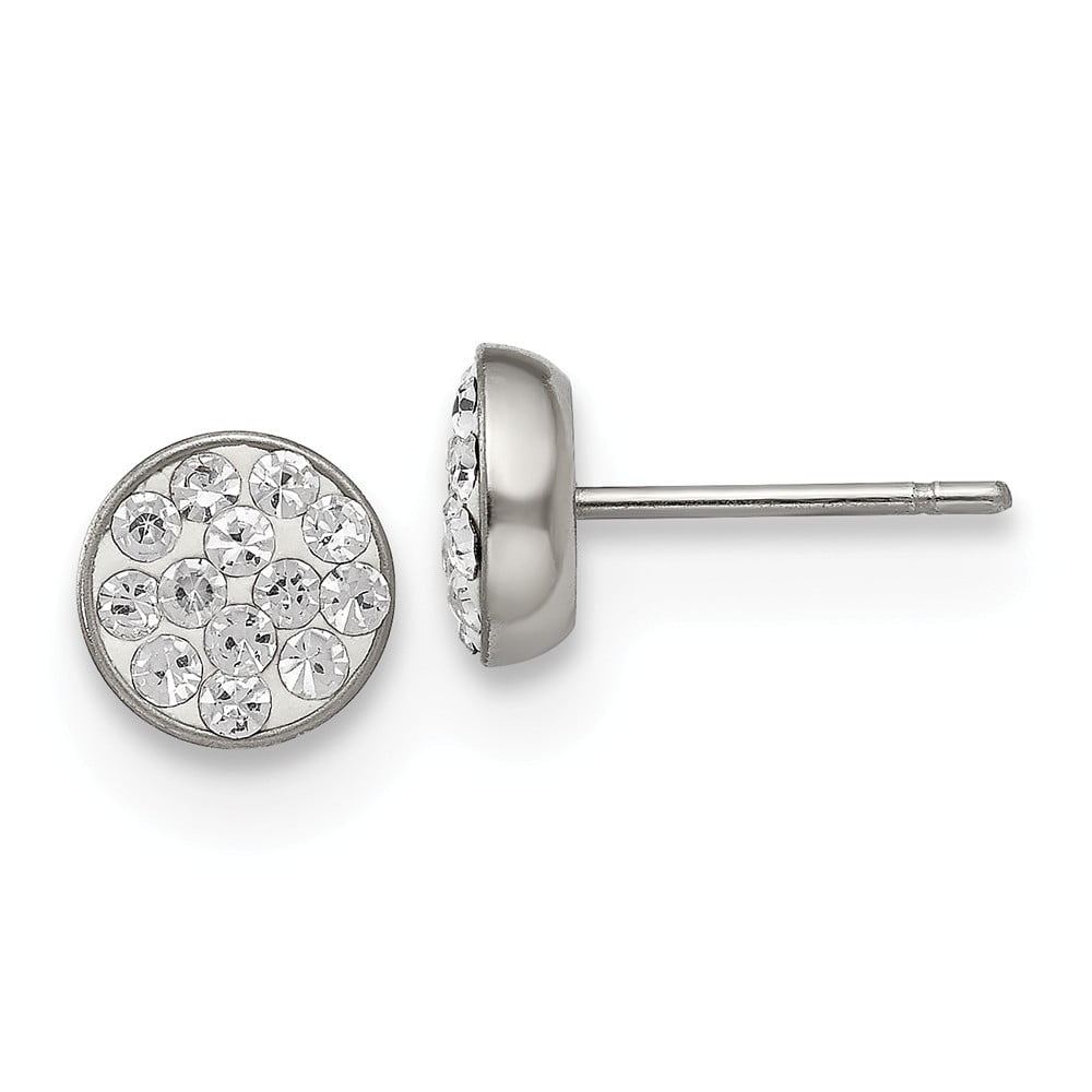 White Stainless Steel Earring Cluster Round Women'S Crystal Clear 6 mm