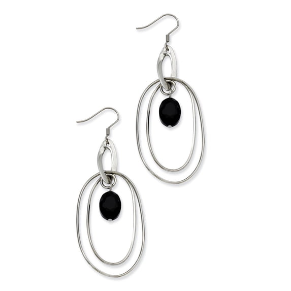 White Stainless Steel Earring Drop & Dangle Women'S Onyx Black Glass 70 mm 29