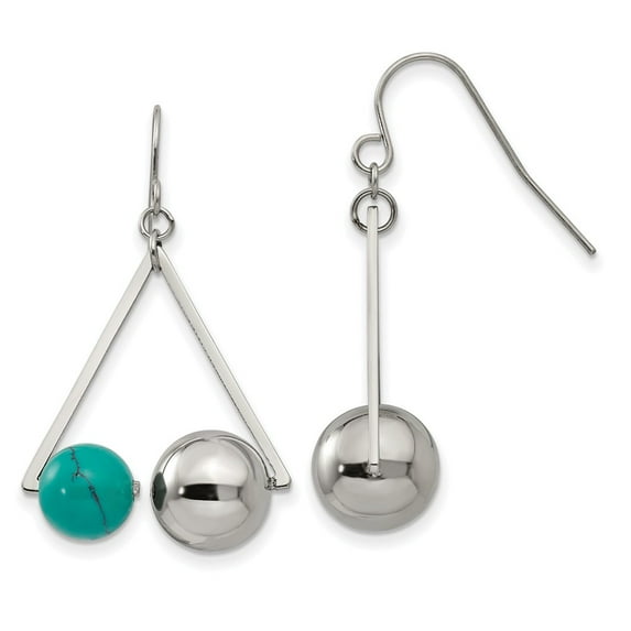 White Stainless Steel Earring Drop & Dangle Women'S Synthetic Turquoise Round Blue 16.5 mm 10.18