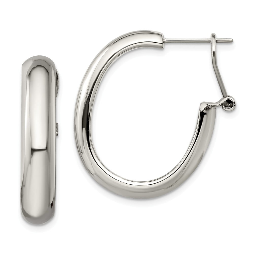 White Stainless Steel Earring Hoop Women'S Polished Omega Back Earrings