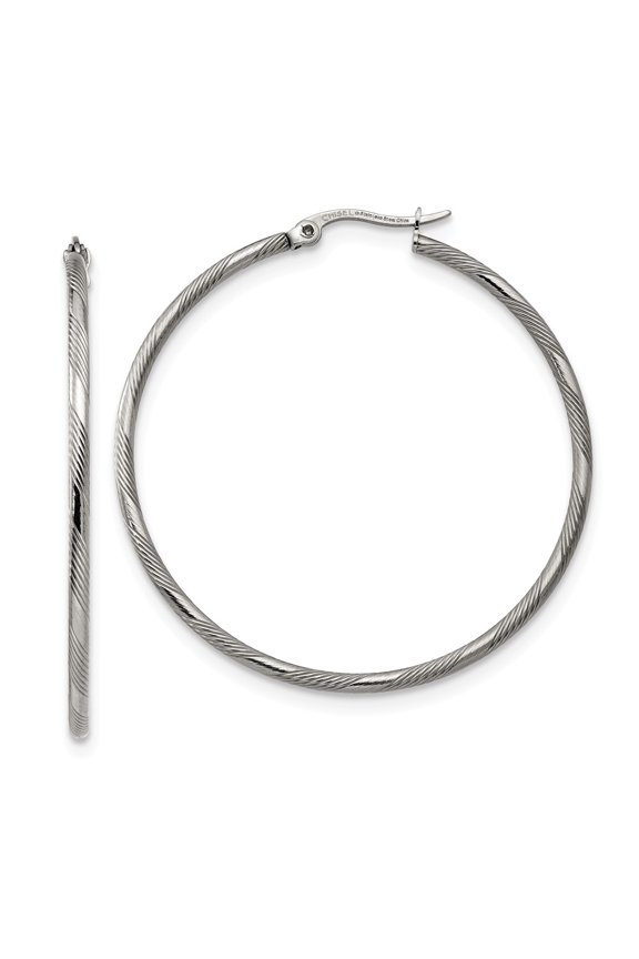 White Stainless Steel Earring Hoop Women'S Textured 40 mm 2