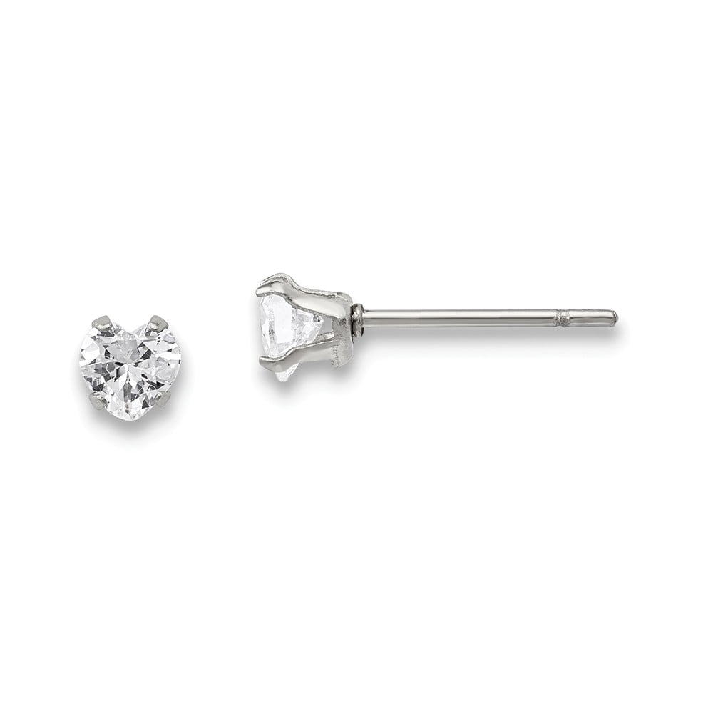 White Stainless Steel Earring Stud Women'S Cubic Zirconia CZ Heart Clear 4 mm 3.98