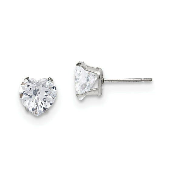 White Stainless Steel Earring Stud Women'S Cubic Zirconia CZ Heart Clear 8.19 mm 7.9