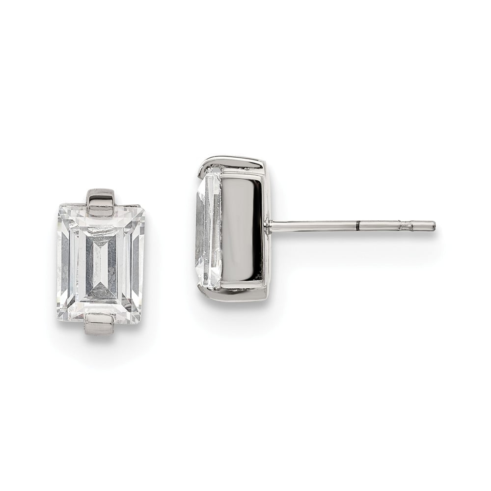 White Stainless Steel Earring Stud Women'S Cubic Zirconia CZ Rectangle Clear 10.21 mm 5.99