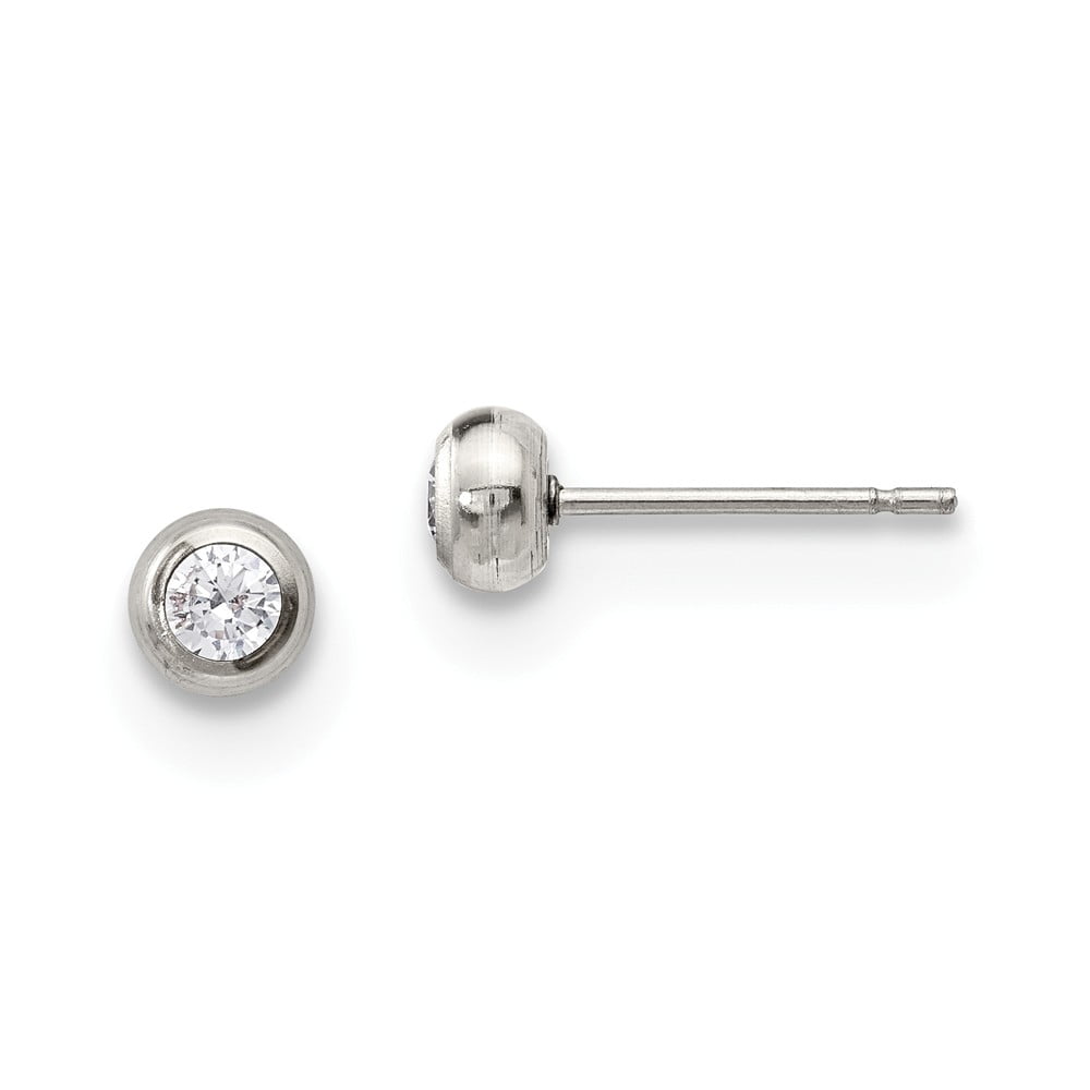 White Stainless Steel Earring Stud Women'S Cubic Zirconia CZ Round Clear 4.88 mm 4.89