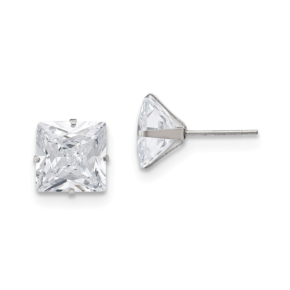 White Stainless Steel Earring Stud Women'S Cubic Zirconia CZ Square Clear 10.77 mm