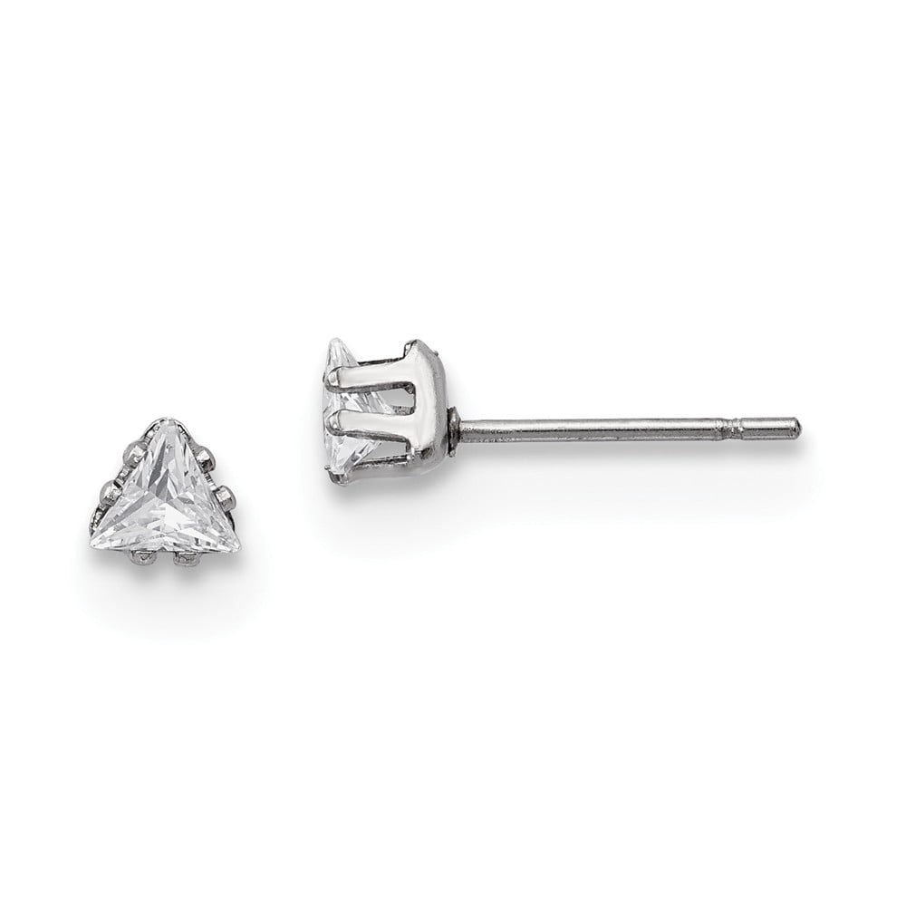 White Stainless Steel Earring Stud Women'S Cubic Zirconia CZ Trillion Clear 4.35 mm 4.45