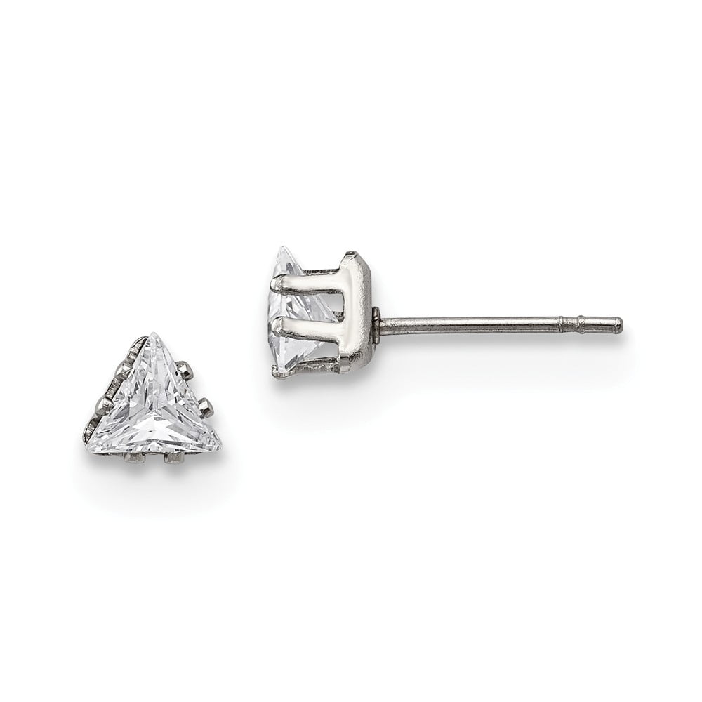White Stainless Steel Earring Stud Women'S Cubic Zirconia CZ Trillion Clear 5.56 mm 5.55