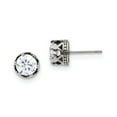 thumbnail image 1 of White Stainless Steel Earring Stud Women'S Textured Cubic Zirconia CZ Round Clear 9.05 mm 9.17, 1 of 3