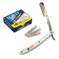 thumbnail image 1 of White Stainless Steel Professional Barber Straight Edge Razor with 100 Lord Single Edge Razor Blades, 1 of 3