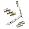 thumbnail image 1 of White Stainless Steel Professional Barber Straight Edge Razor with 15 Astra Double Edge Razor Blades, 1 of 3