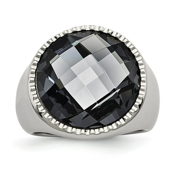 White Stainless Steel Ring Band Fashion Glass Grey